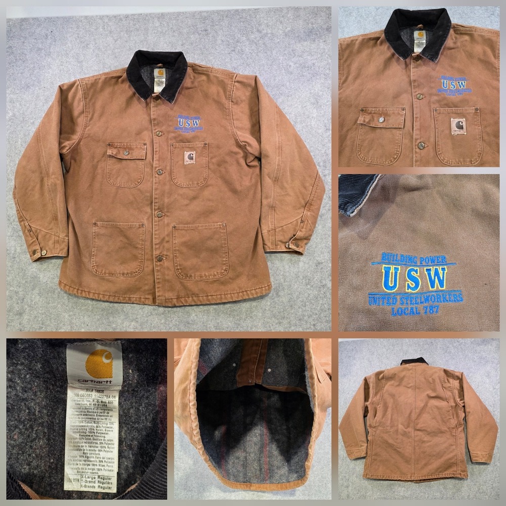 Carhartt Chore Coat Mens XL Brown Canvas‎ Blanket Lined USW Steelworkers USA